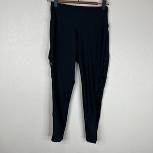 Bally Total Fitness‎ Legging Size Small Black Mid Calf Crop Cut Out Workout Yoga